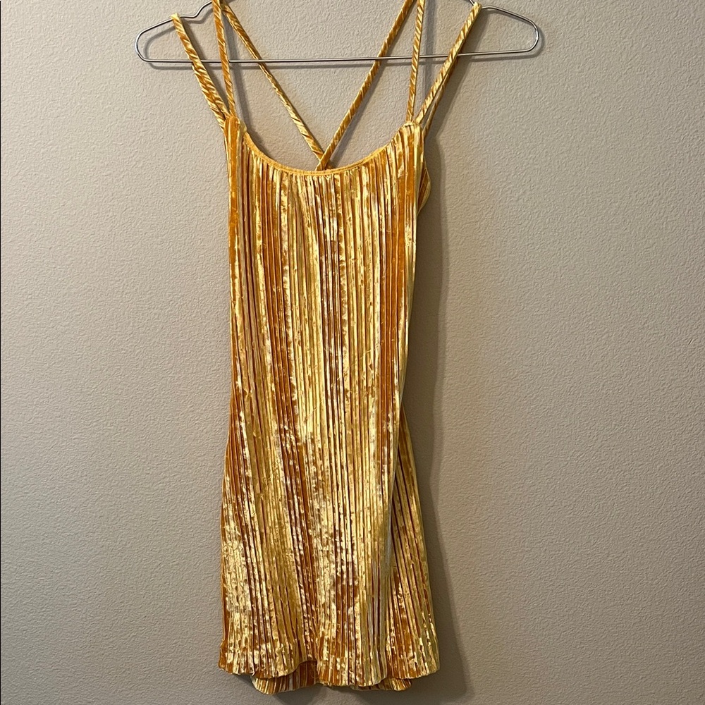 NBD Gold Pleated Velvet Mini Dress